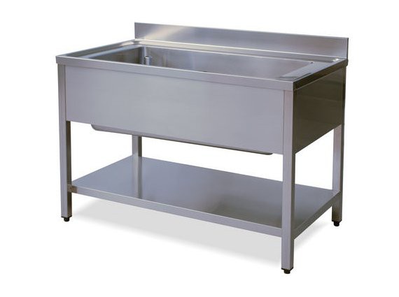 Lavello inox lavapentole su gambe con ripiano inf. prof. cm.60.
